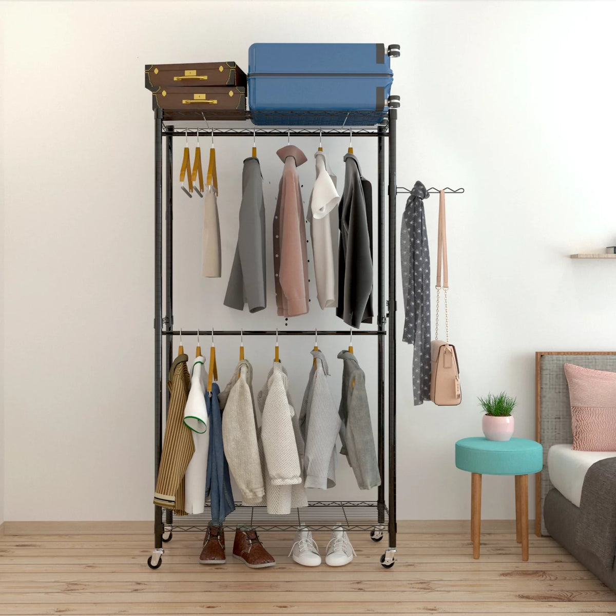 Heavy Duty Rolling Garment Rack Black R211018
