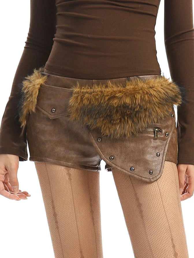 PU Leather Low-Rise Shorts I909