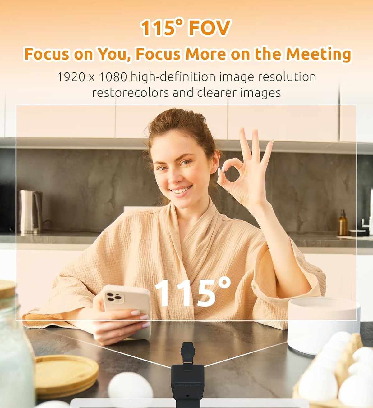 Webcam with Microphone, 115° View, USB D390