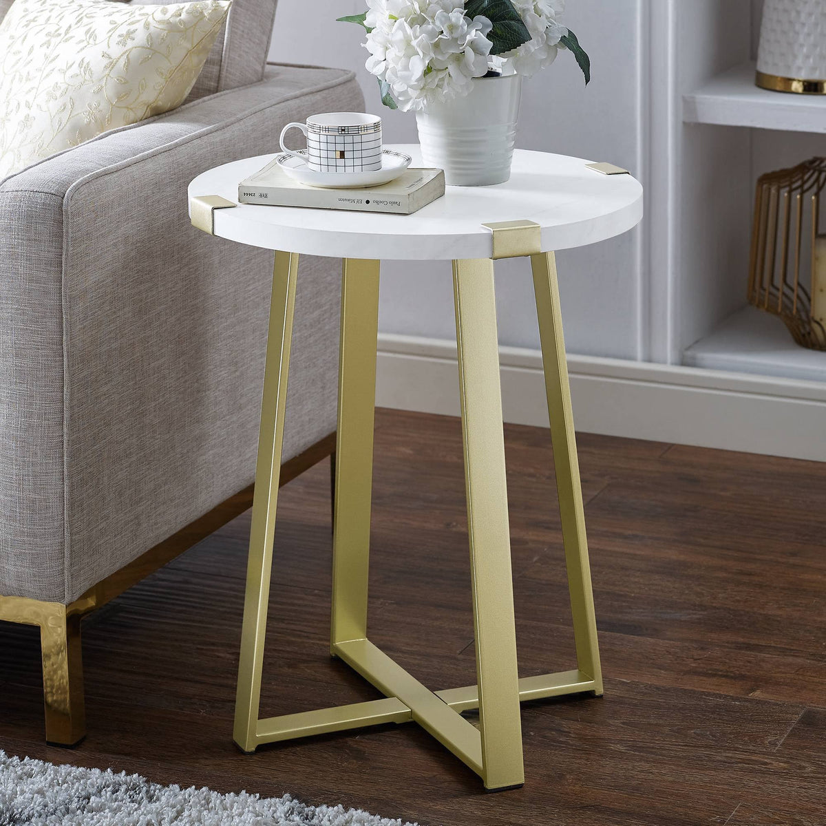 White Faux Marble Round Side Table O80847