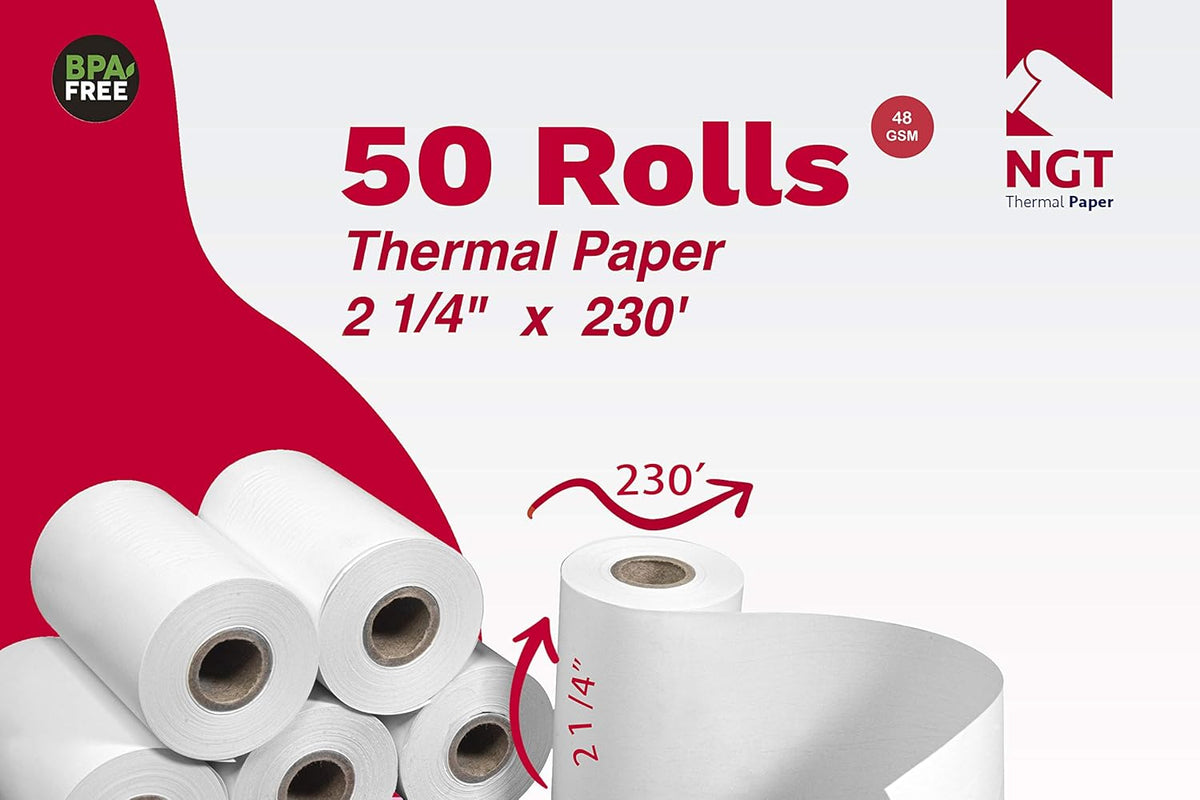 50 pcs 2 ¼ inch x 230 ft Thermal Paper Rolls G98420