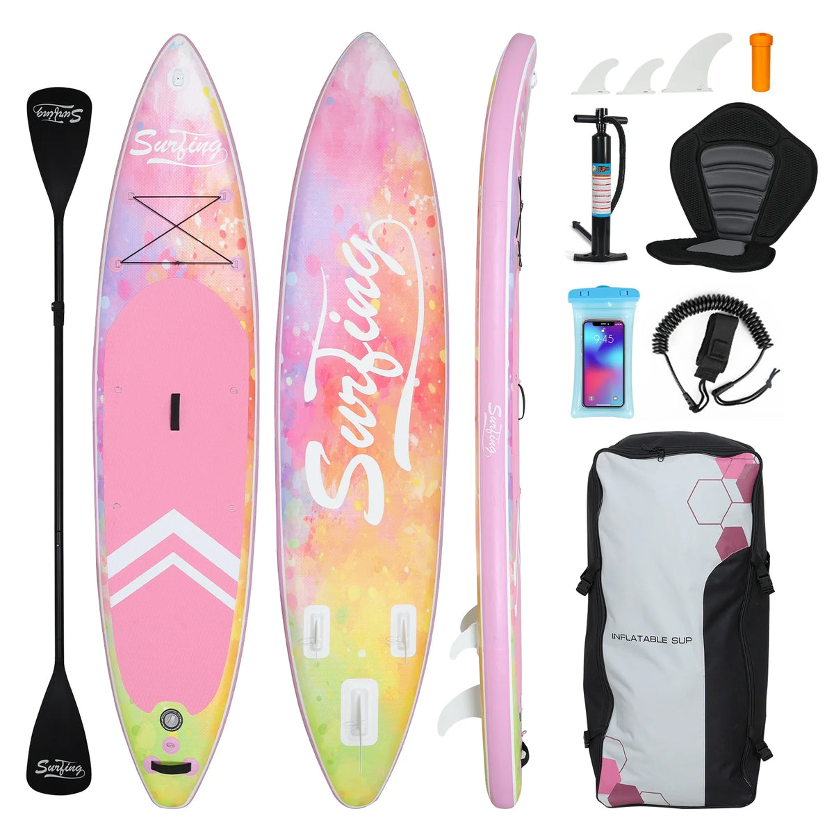 Pink Gradient Inflatable Paddle Board and Kayak Seat Set X6640