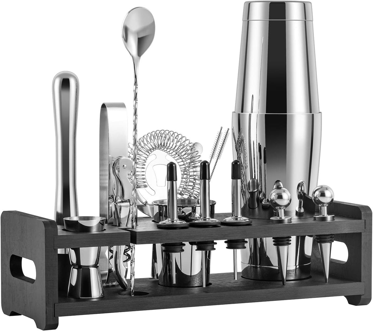 24-Piece Stainless Steel Cocktail Shaker Set with Stand and Velvet Carry Bag P2224