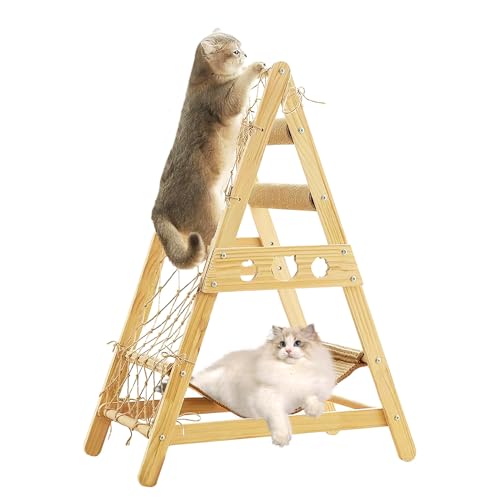 Cat Tower with Hammock Sisal Ball Solid Wood Cat Tree L232