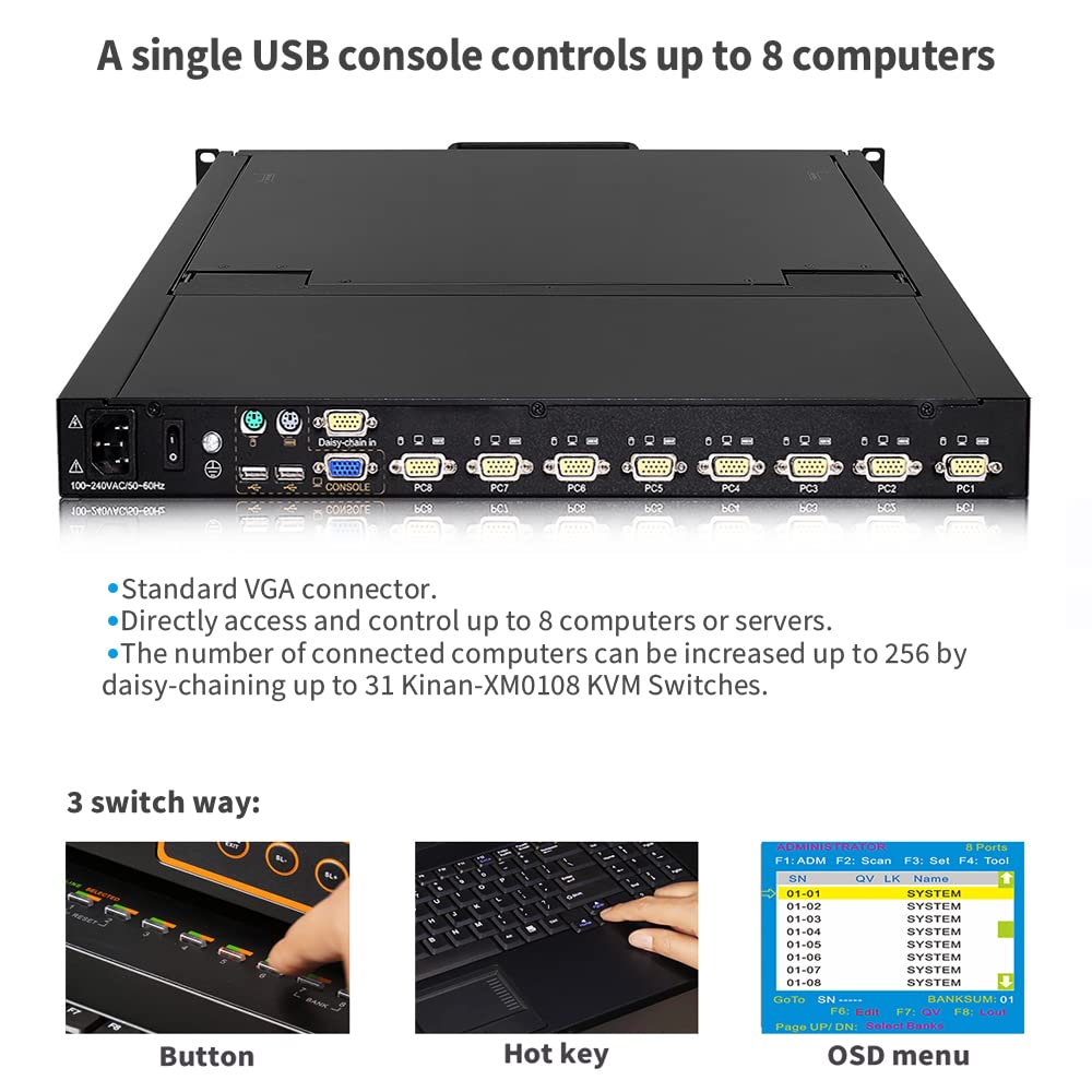 8 Port Rackmount KVM Console with 19 LCD Monitor, VGA, 1U, 1280×1024 W81562