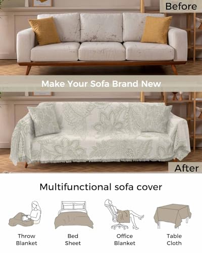 Beige Floral Sofa Cover 71"x102" E129