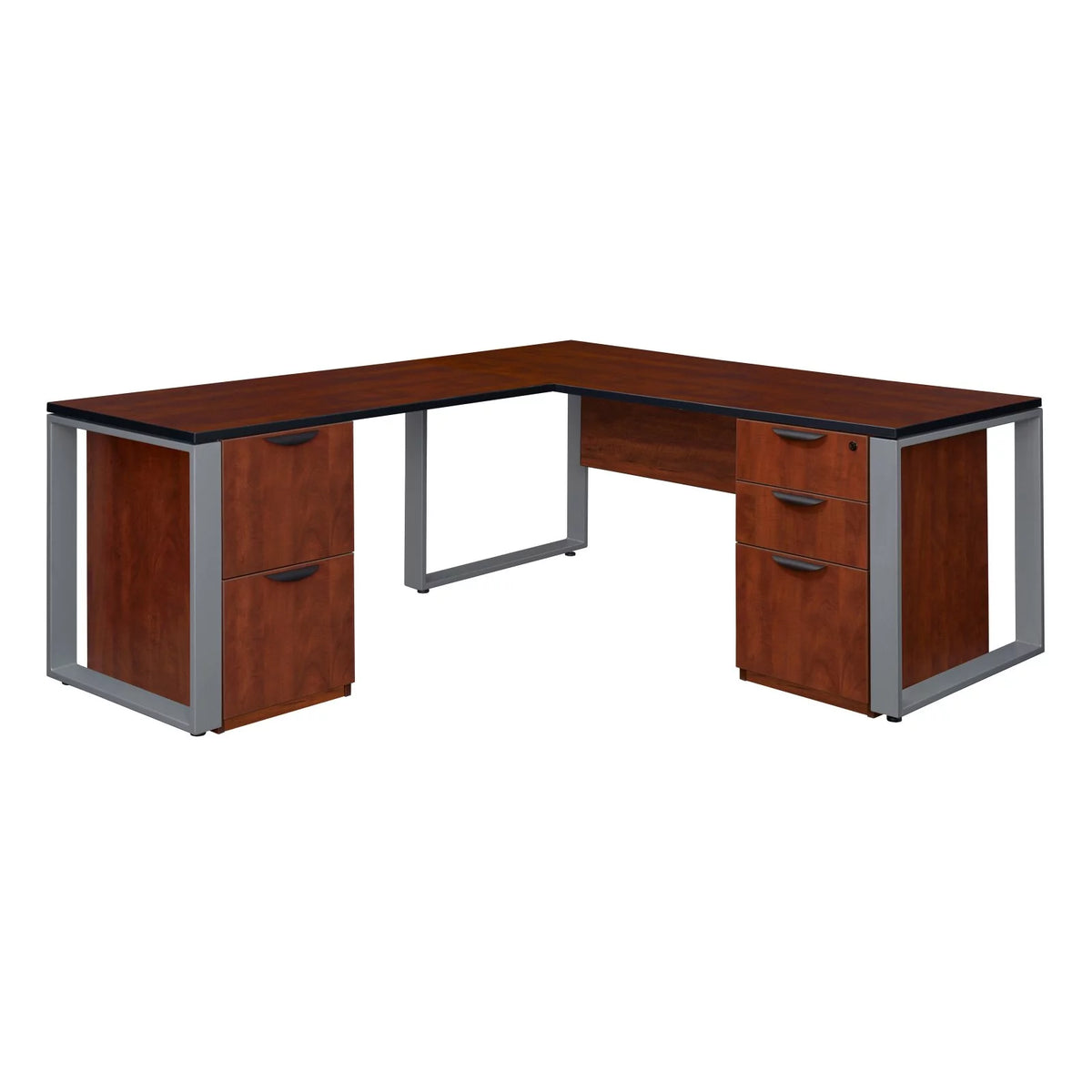 66 x 30 in. Double Laminate Pedestal L-Desk with Return, Cherry & Black P624902