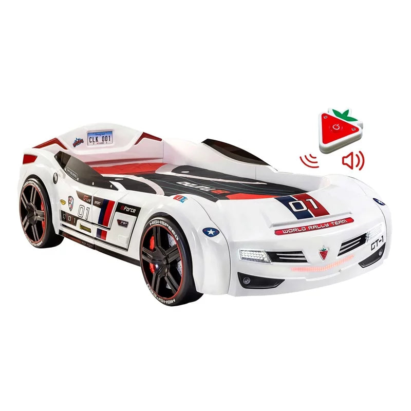 White Wood Twin Race Car Bed T126189