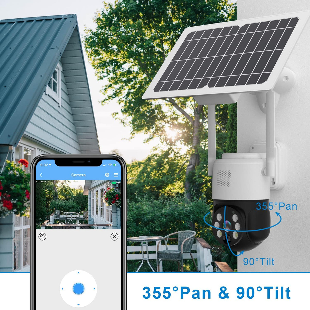 Solar Security Camera Outdoor Wireless Pan Tilt Battery Powered Auto Tracking 1080P WiFi PTZ Camera Home Surveillance PIR Motion Detection Two-Way Audio Color Night Vision SD/Cloud Storage D59064