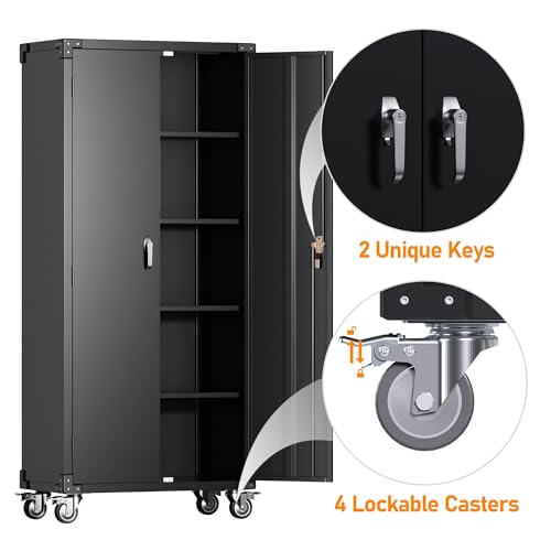 71" Tall Metal Storage Cabinet with 5 Tier Shelves and Locking Doors C3117