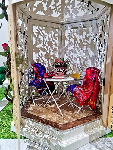 Miniature Bistro Table & Chairs Set Metal 1:12 Scale White Furniture Z33287