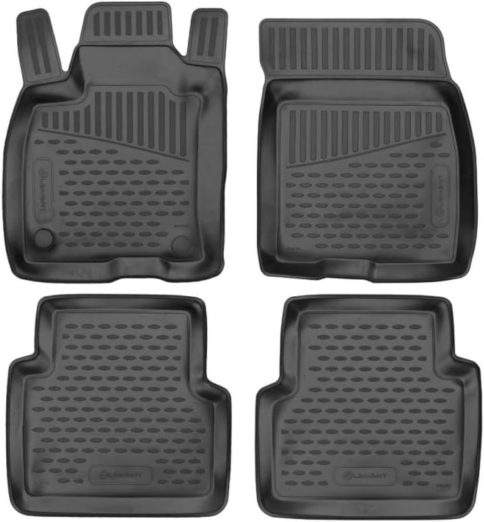 Black Floor Mats Front & 2nd Row Seat Liner Set W1142