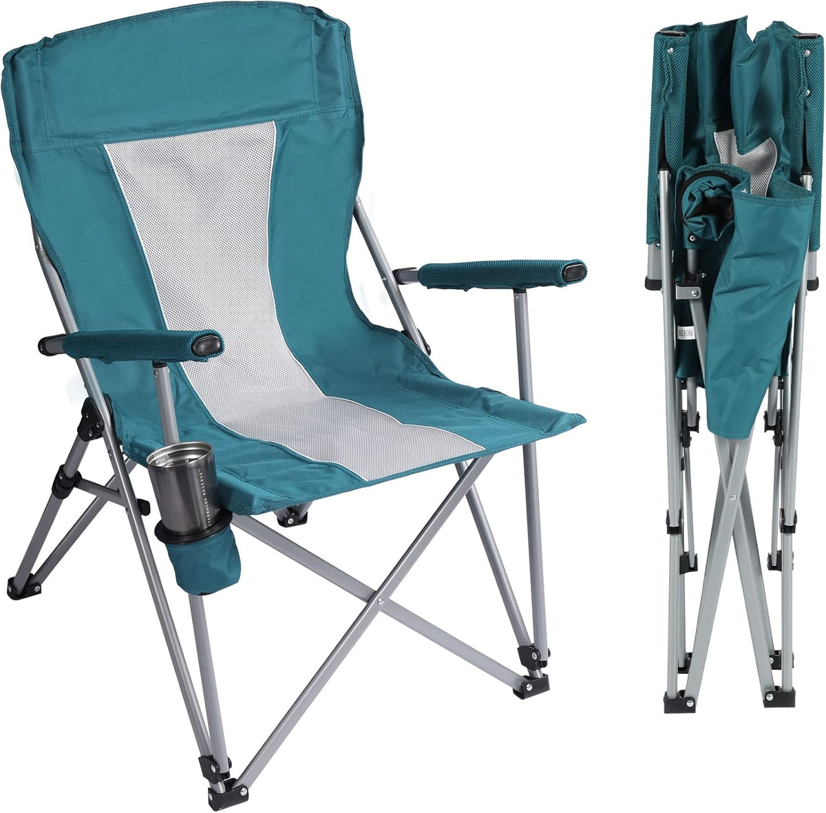 Oversized Folding Camping Chairs with Hard Armrests and Cup Holder N87000