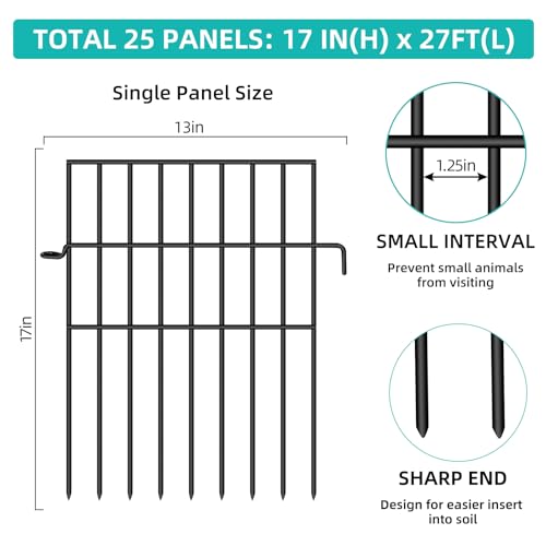 25 Panels No Dig Rustproof Metal Garden Fence, 17in x 27ft F7713
