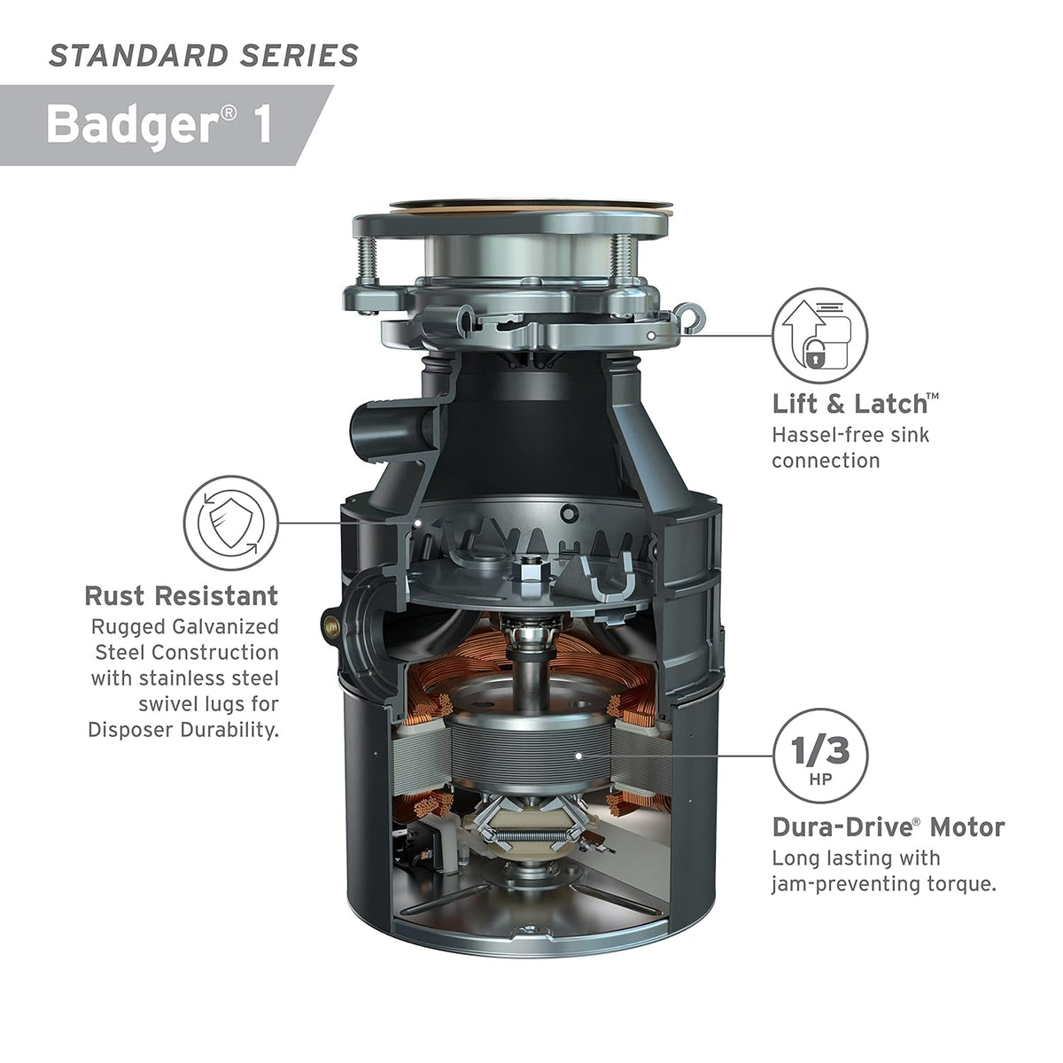 Black 1/3 HP Continuous Feed Garbage Disposal, Black 1/2 HP Continuous Feed Garbage Disposal O251781