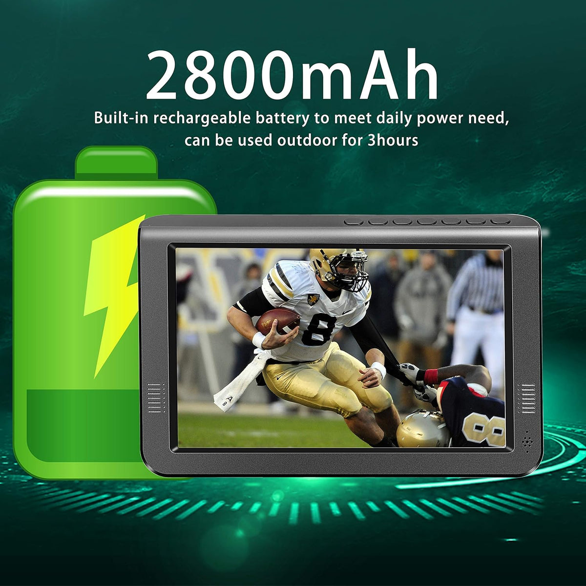 10.6 inch Portable TV with Rechargeable Battery, Built-in ATSC Digital Tuner X655639