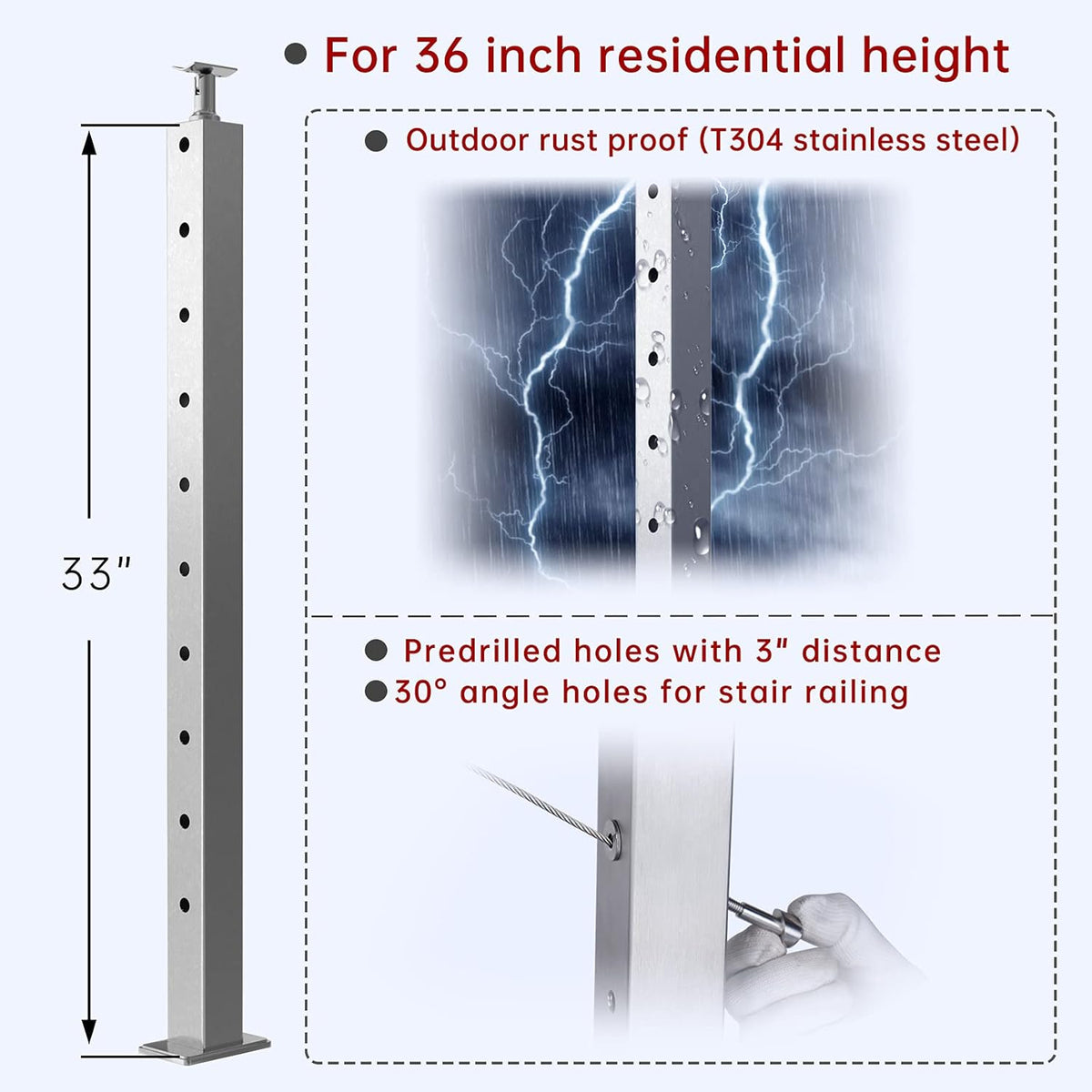 4 Pack Stainless Steel Cable Railing Post G781
