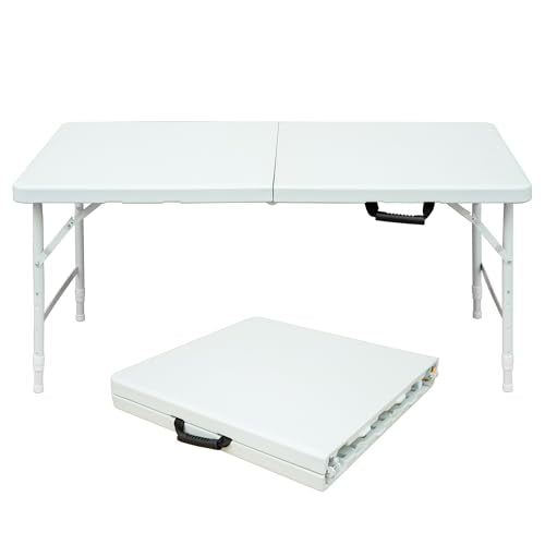 4ft White Plastic Folding Table with Carry Handle E249793