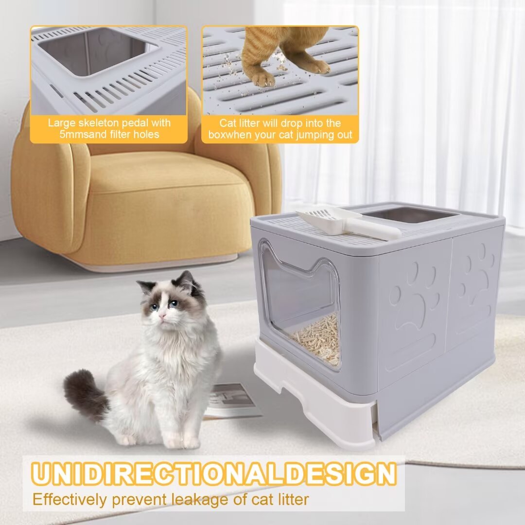 16.14" Foldable Enclosed Cat Litter Box with Lid A821
