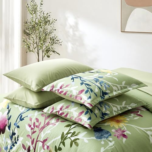 Sage Green King Floral Comforter Set with Sheets and Pillowcases K8112