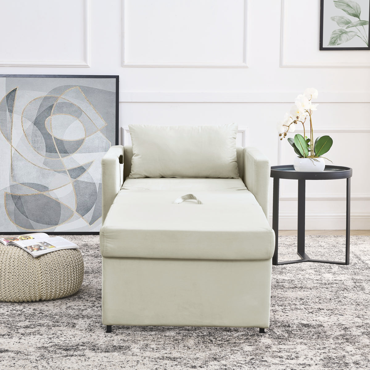 Beige Velvet Convertible Chair Bed Y277917
