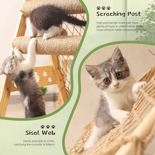 Cat Tower with Hammock Sisal Ball Solid Wood Cat Tree L232