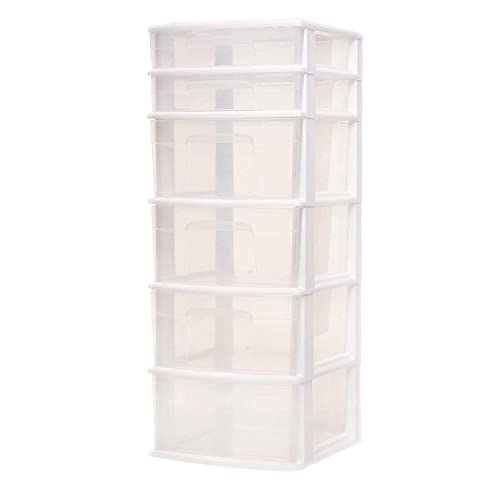 White 6-Tier Clear Plastic Storage Drawer Tower E150