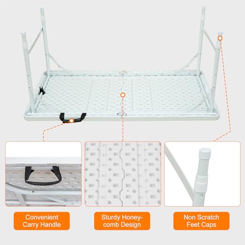 4ft White Plastic Folding Table with Carry Handle E249793