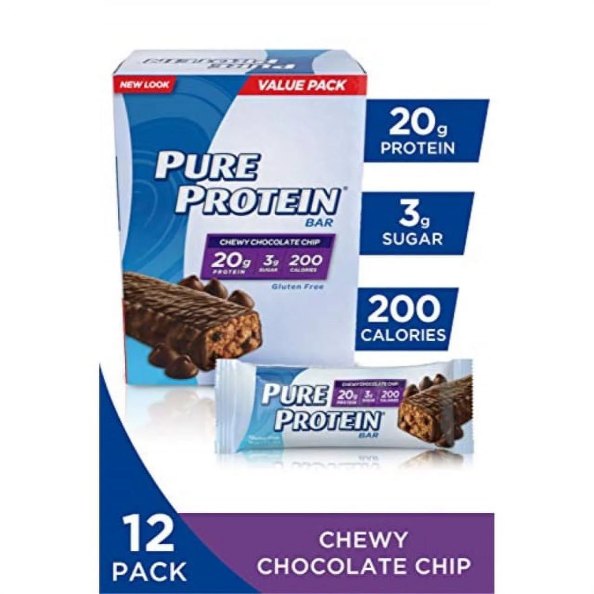 Chewy Chocolate Chip Protein Bars, 1.76oz, 12 Pack Y587