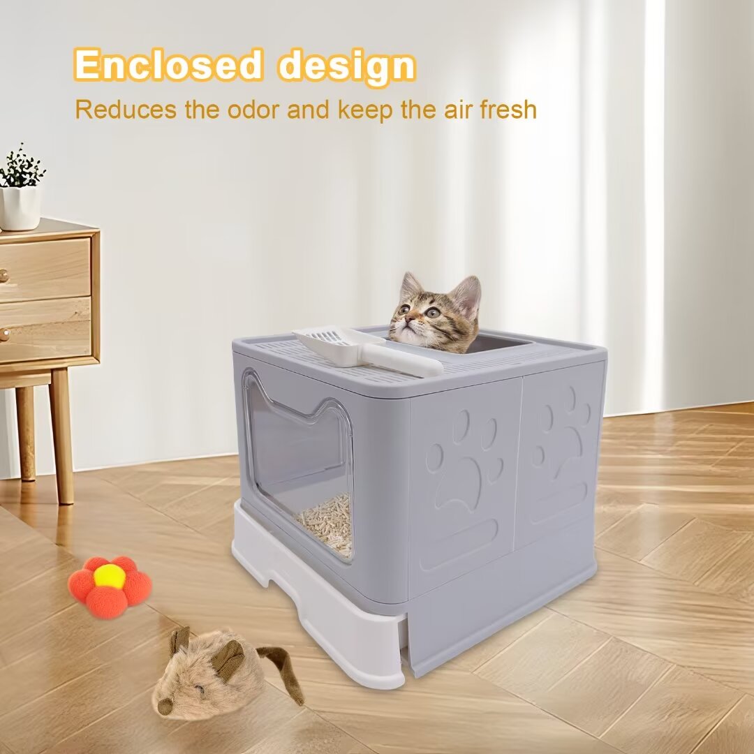 16.14" Foldable Enclosed Cat Litter Box with Lid A821