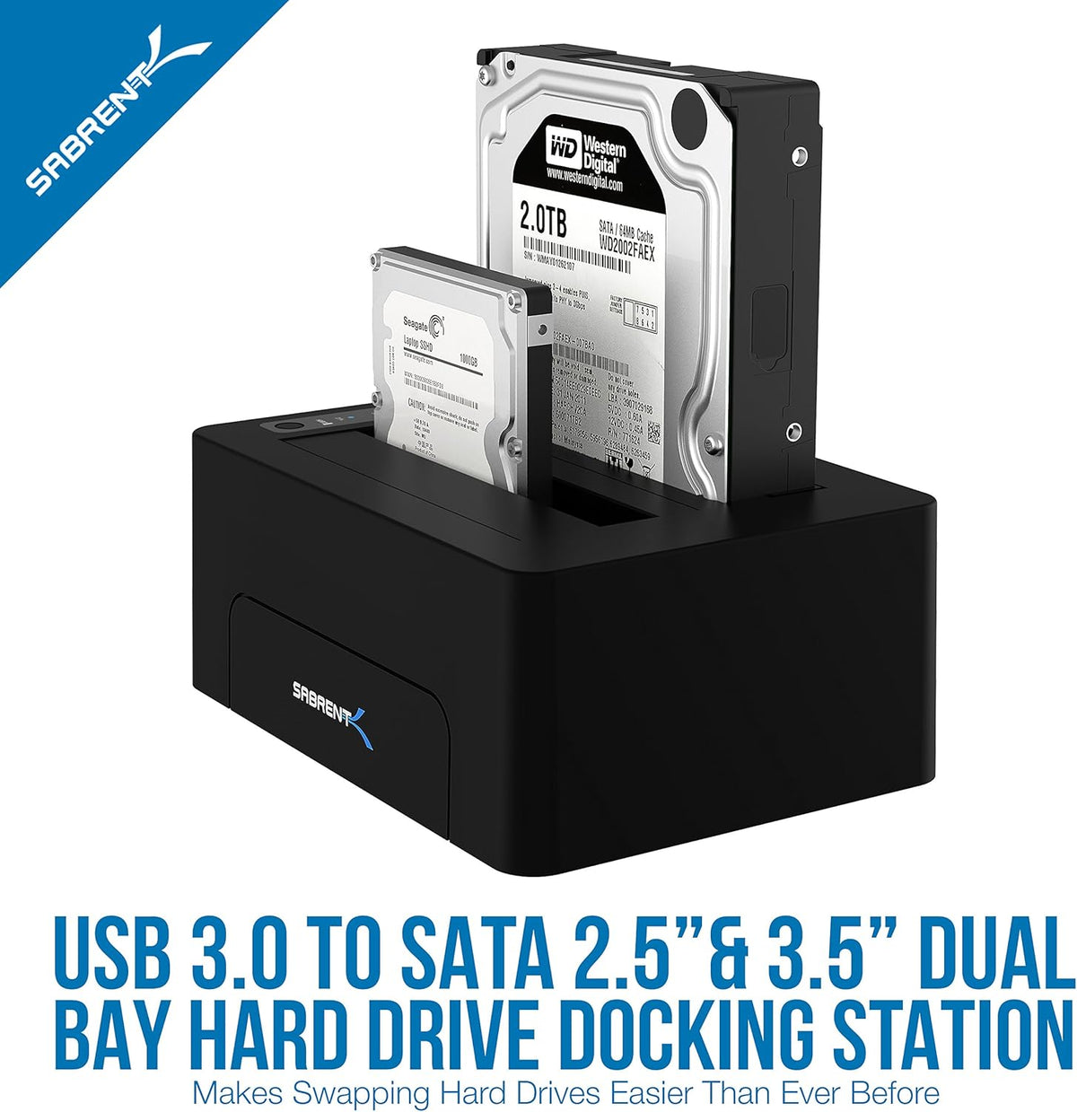 USB 3.0 to SATA Dual Bay External Hard Drive Docking Station for 2.5 or 3.5in HDD SSD with Hard Drive Duplicator Cloner Function 10TB Support Pack of 2 P1127