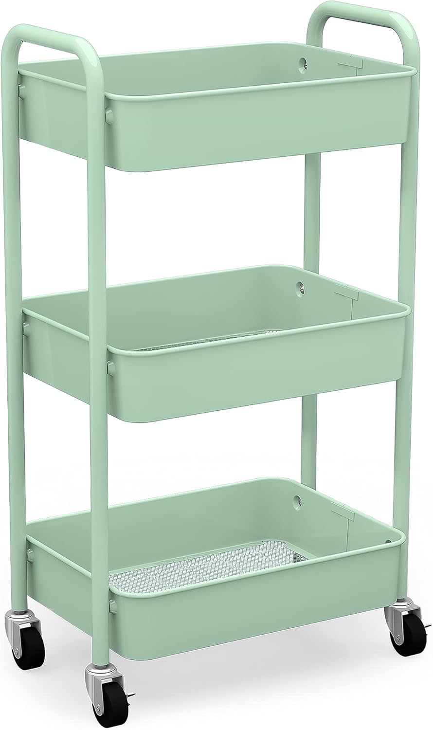 3-Tier Rolling Metal Storage Organizer Cart with Caster Wheels, White A99406