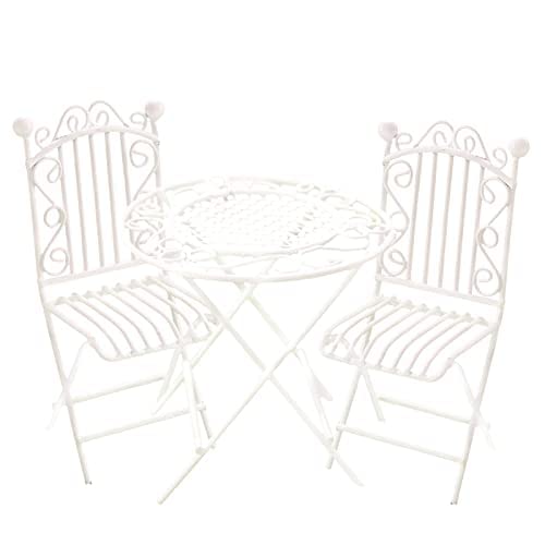 Miniature Bistro Table & Chairs Set Metal 1:12 Scale White Furniture Z33287