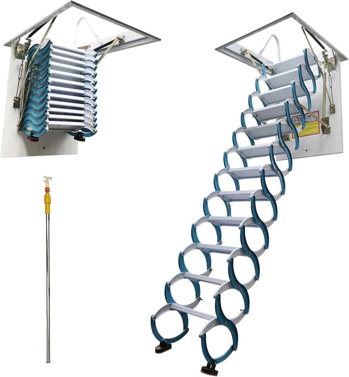 Attic Ladder 12 Steps Pull Down Folding Extension Loft Stair, Carbon Steel, 31.5 x 35.4 Inch, 9.8ft Height J982