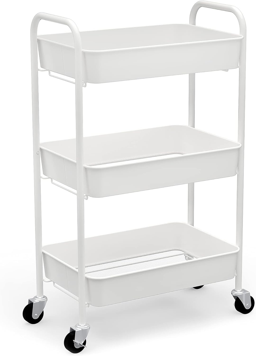3-Tier Rolling Metal Storage Organizer Cart with Caster Wheels, White A99406