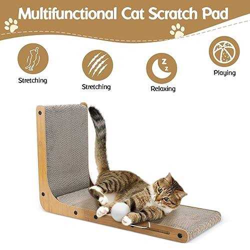 L-Shaped Cat Scratching Pad with Toy Balls U745