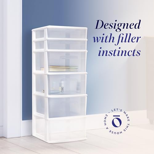 White 6-Tier Clear Plastic Storage Drawer Tower E150