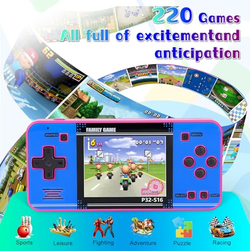 Pink Blue Handheld Game with 220 Built-in Video Games Z29177