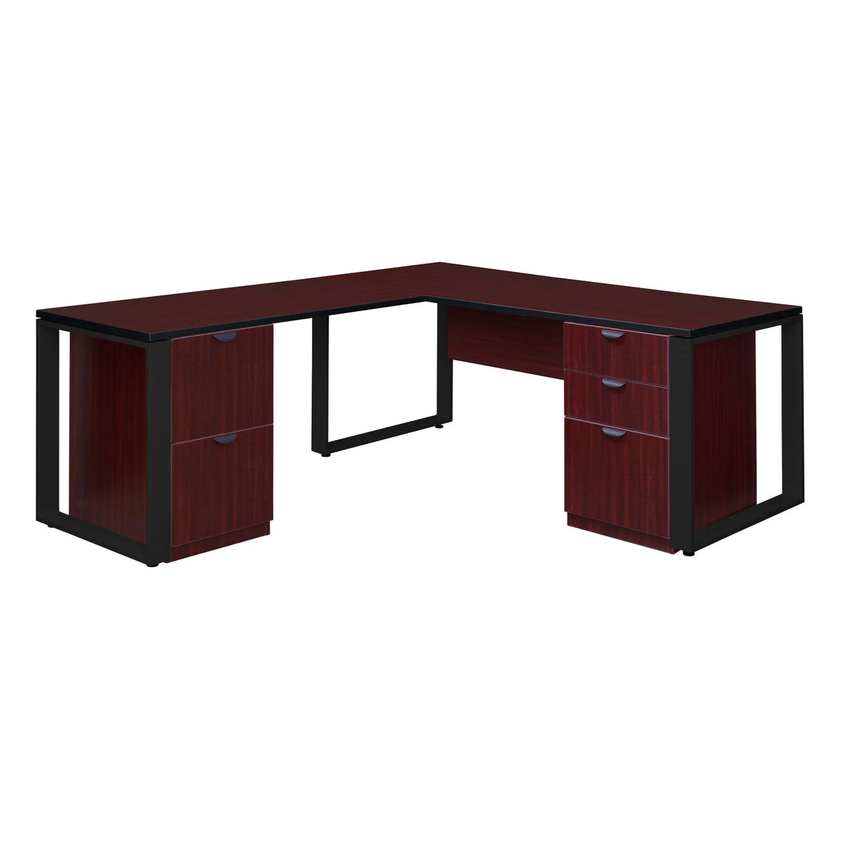 66 x 30 in. Double Laminate Pedestal L-Desk with Return, Cherry & Black P624902