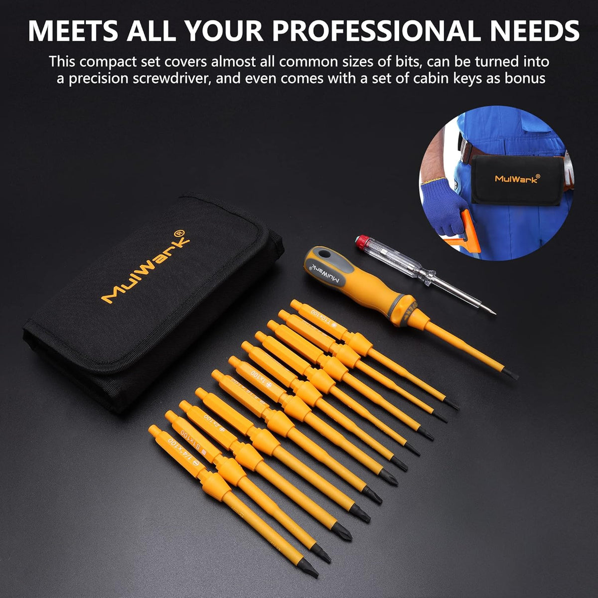 20-in-1 1000V Insulated Screwdriver Set, 12-Pcs Magnetic Phillips Slotted Square Torx Screwdriver, 4-Pcs Cabinet Utility Key & Tool Bag C45461