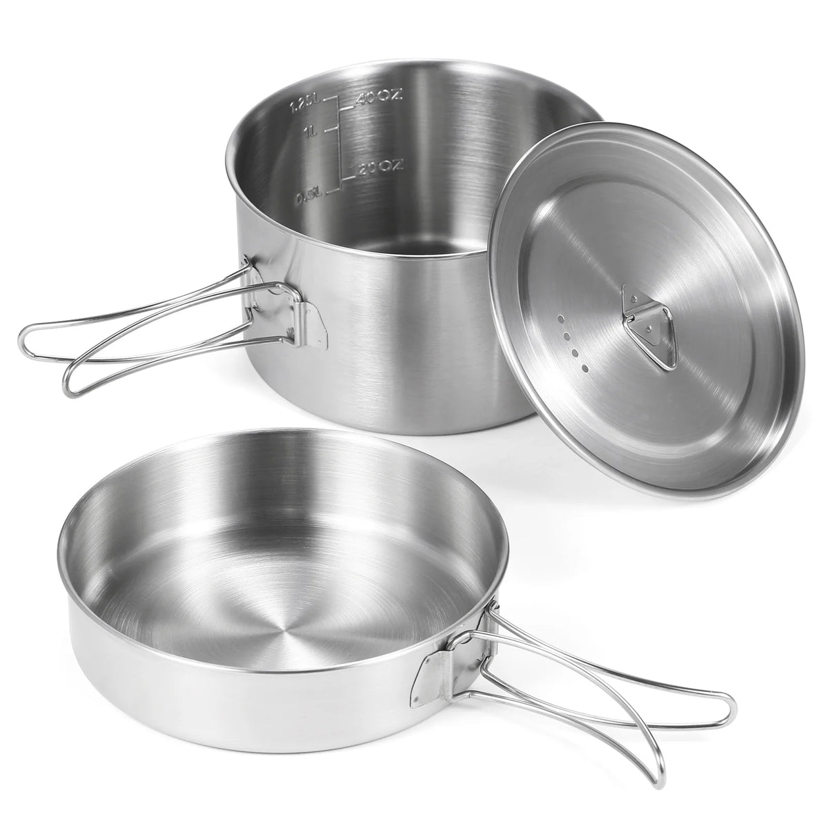 2pcs Stainless Steel Camping Cookware Set with Mesh Carry Bag B58496