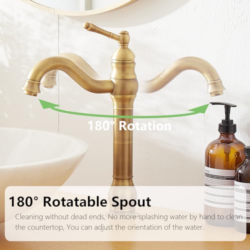 Antique Brass Vessel Sink Faucet Single Hole with Pop Up Drain G4486