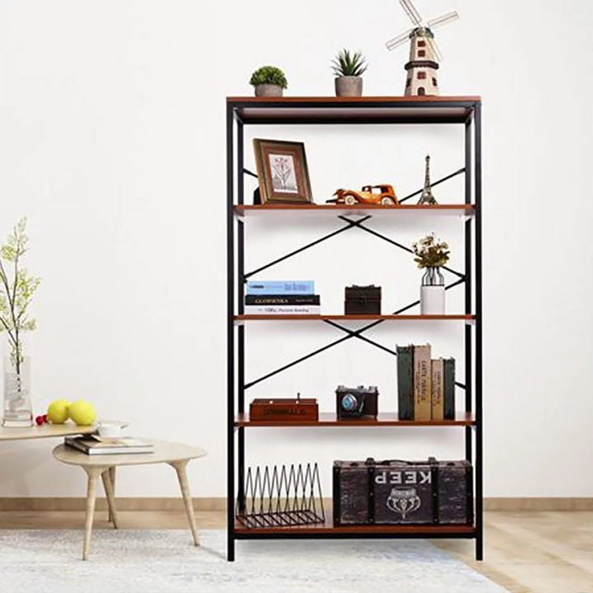5-Tier Wood and Metal Bookshelf A643