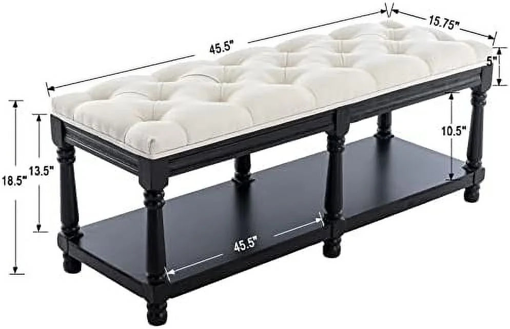 Beige Fabric Upholstered Bench with Ring Pull T346236