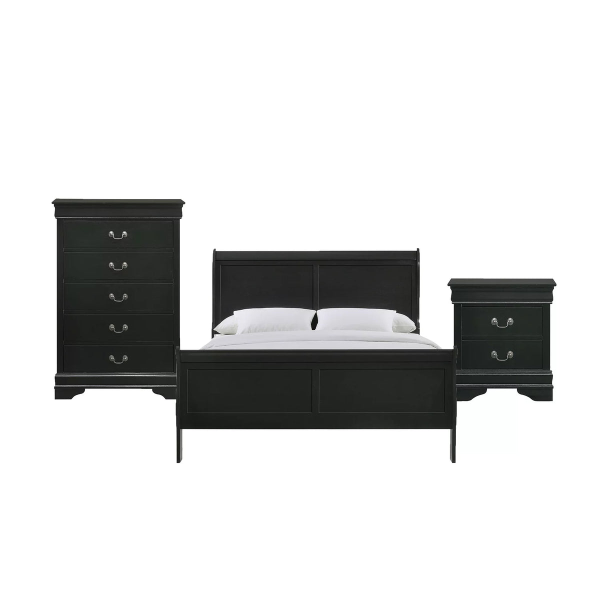 Queen Panel 3PC Bedroom Set in Black Y771