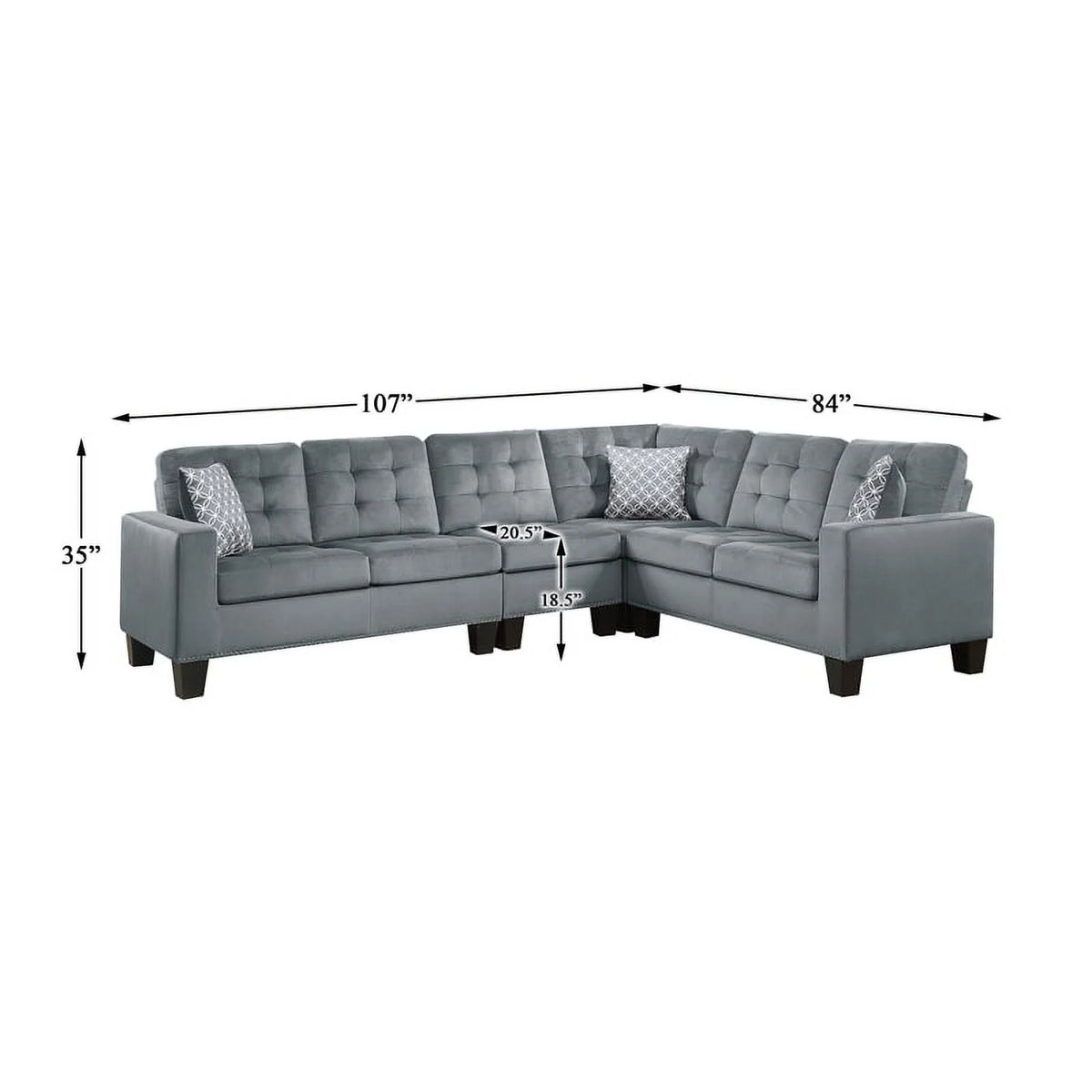 Gray Microfiber Reversible Sectional R396