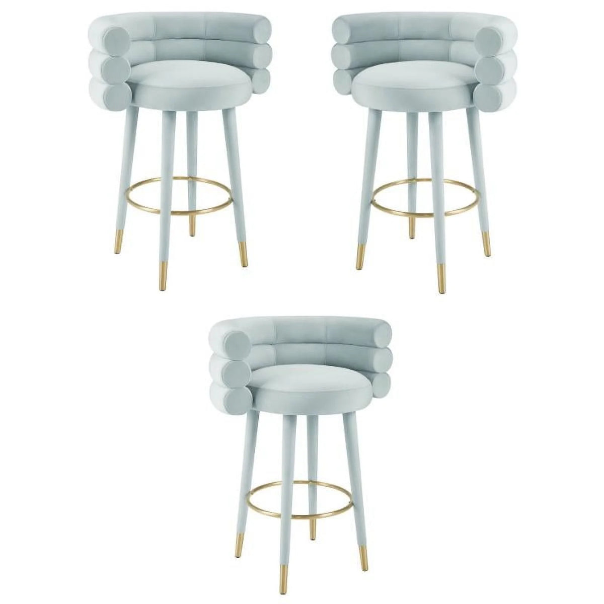 Velvet Bar Stool in Sea Foam Green & Gold Set of 3 A51616
