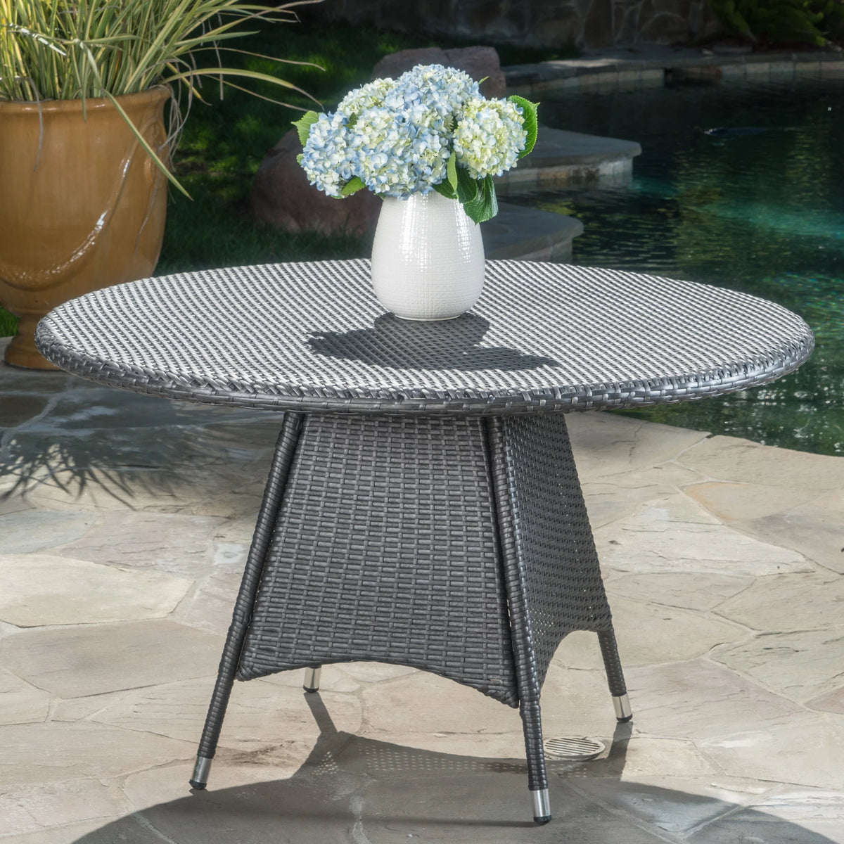 Grey Wicker Round Dining Table W8538
