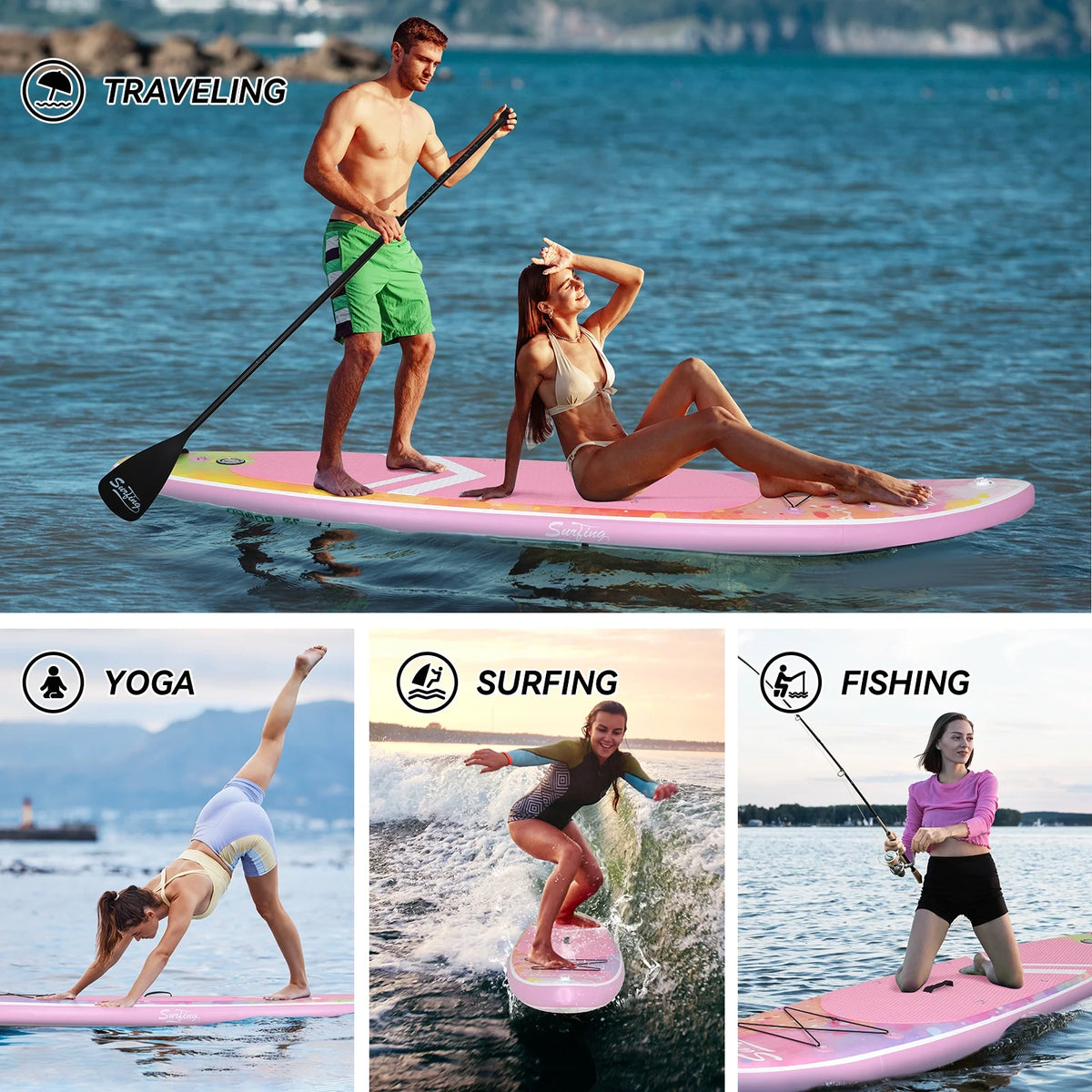 Pink Gradient Inflatable Paddle Board and Kayak Seat Set X6640
