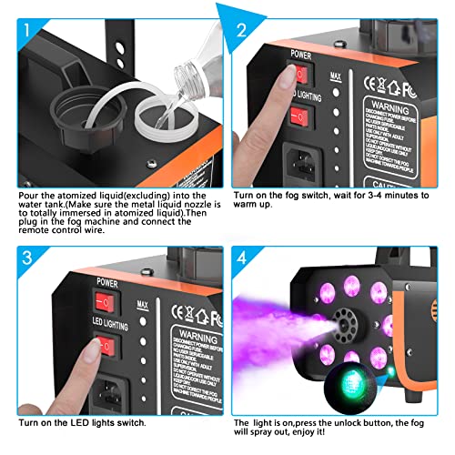 500W Fog Machine with 2 Remotes and 8 LED Lights J234943